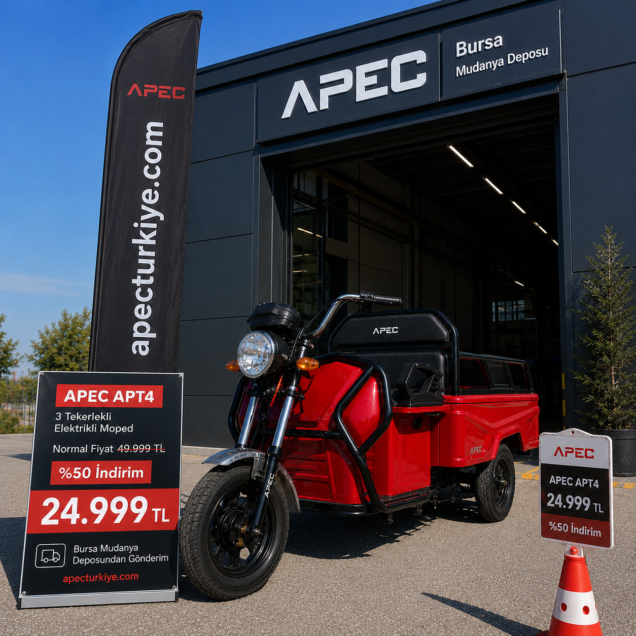 APEC APT4 üç tekerlekli elektrikli moped — %50 indirim